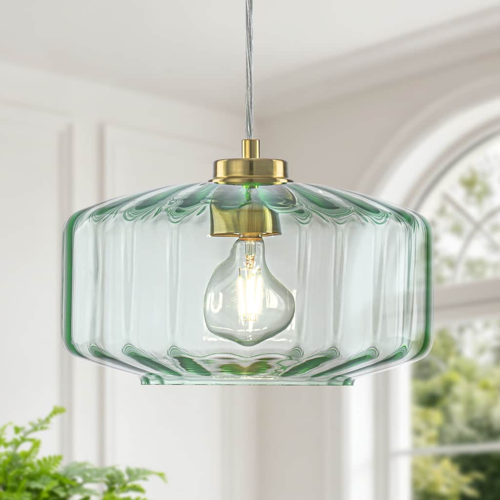 Starsky 1-Light Textured Glass Drum Pendant Light