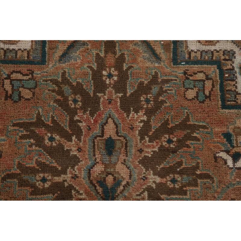 Hand Knotted Oriental 100% Wool Carpet Traditional Floral Oranges & Rust Heriz Area Rug - 9' 9'' X 6' 6''