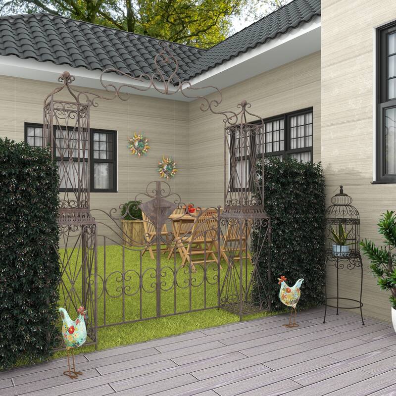 Green or Cream Metal Indoor Outdoor Distressed Standing Rooster Garden Sculpture with U Shaped Feet