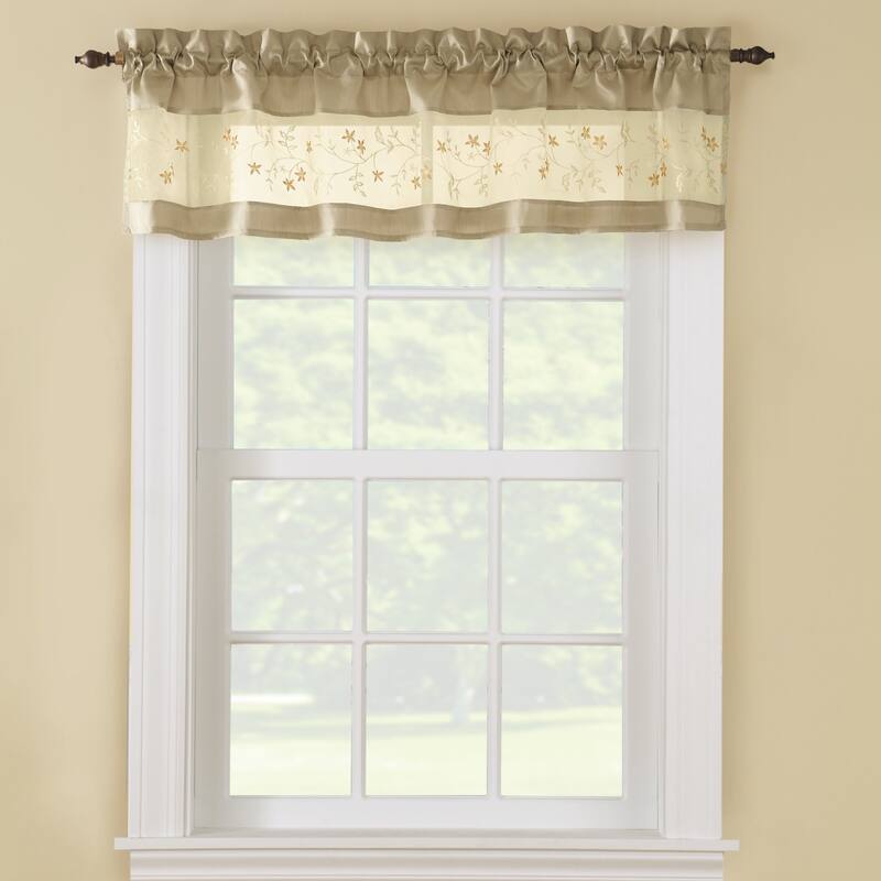 Embroidered Vines Fairfield Cafe Curtain - Taupe - Valance