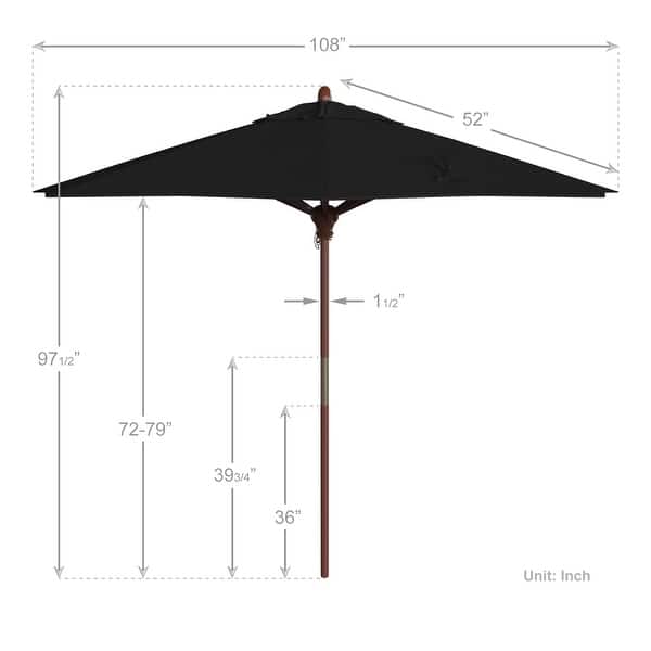 dimension image slide 6 of 21, California Umbrella 9ft Marenti Wooden Sunbrella Patio Umbrella with Sunbrella Fabric, Base Not Included