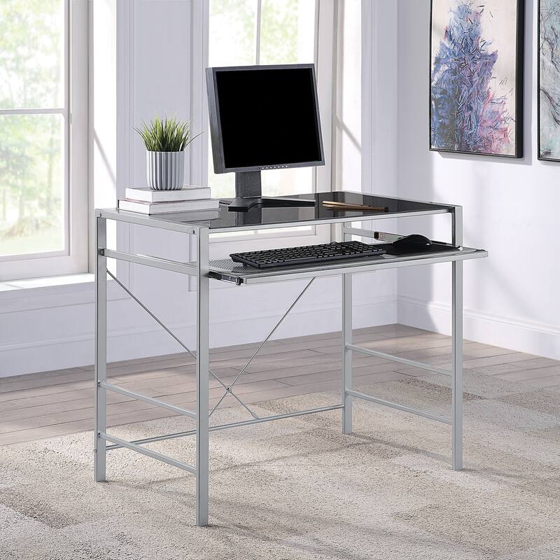 Zephyr Computer Desk - Glass Finish - Black/Silver