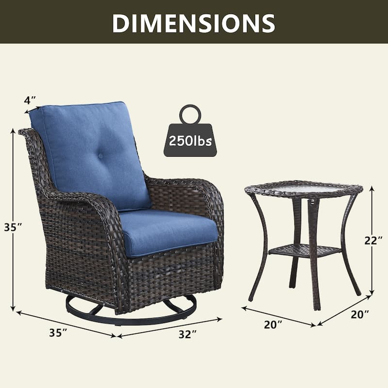 Outdoor Swivel Rocker Patio Chairs with Table Set of 2