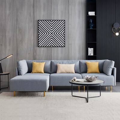 AOOLIVE Dorm Comfortable Linen Living Room Sectional Sofa,L-Shape,Gray