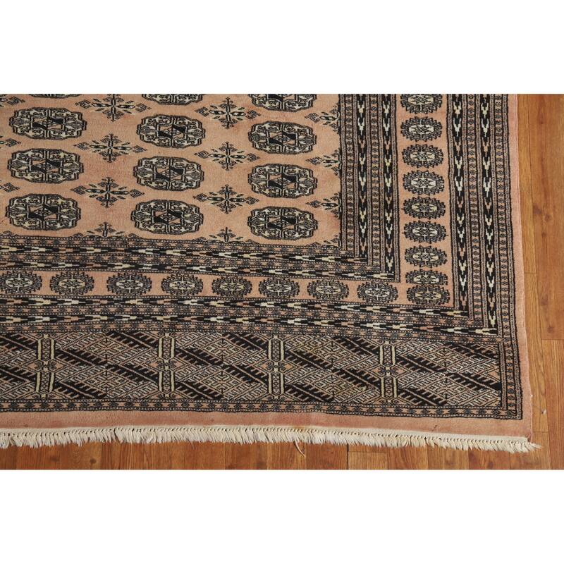 Hand Knotted Oriental 100% Wool Carpet Traditional Geometric Peach Bokhara Area Rug - 9' 1'' X 6' 0''