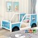 preview thumbnail 1 of 16, Twin Size Classic Car-Shaped Bed,Platform Bed with Wheels and Headboard and Footboard Blue