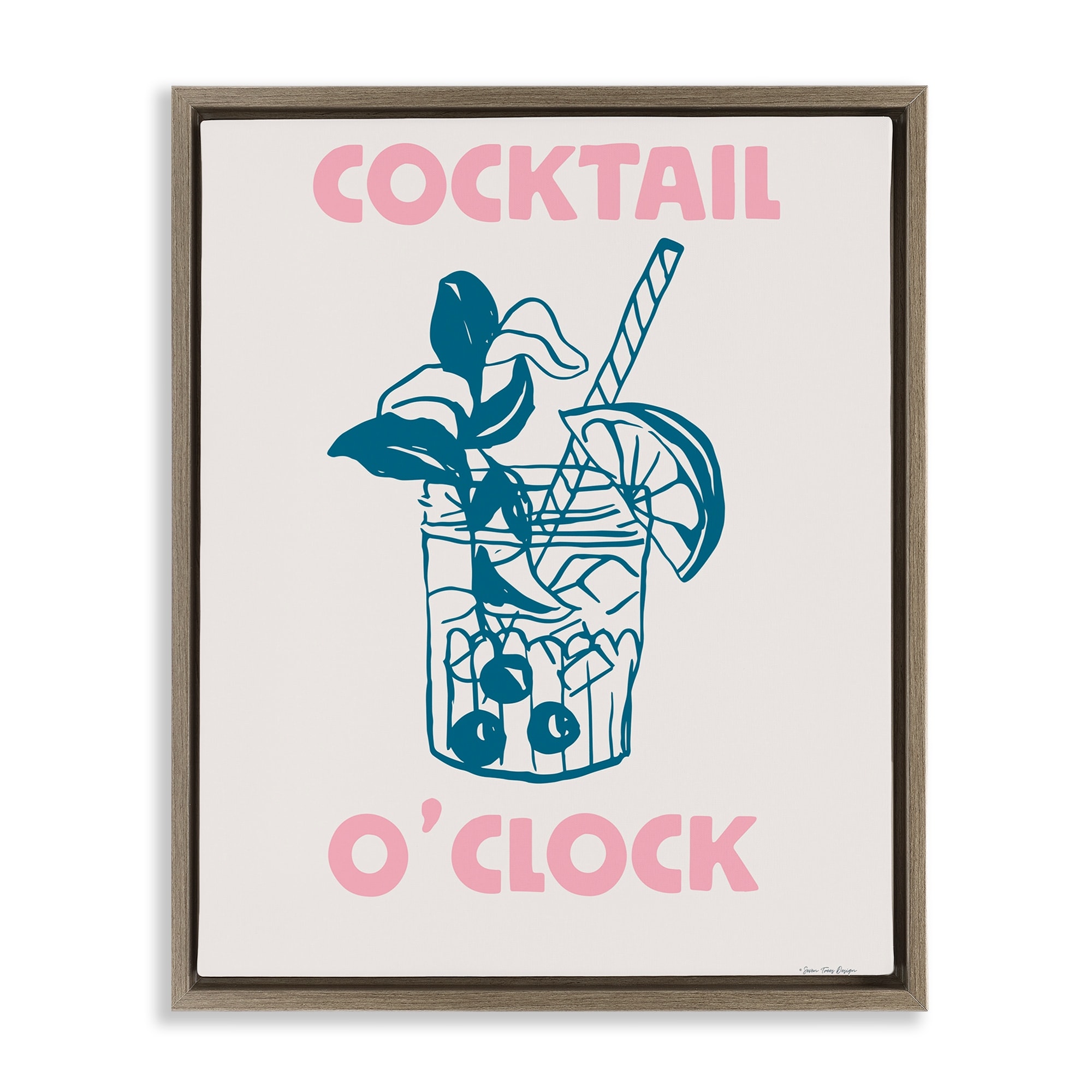 Stupell Pastel Cocktail O'Clock Framed Floater Canvas Wall Art Design By Seven Trees Design