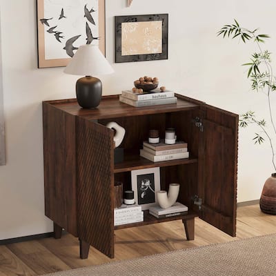 Wood Accent Cabinet with Adjustable Storage,Featuring Fluted Design and Space - Saving Function