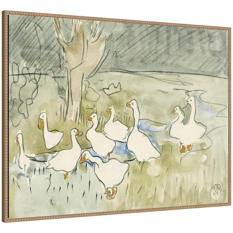 Kate and Laurel Ducks 1917 Theo van Hoytema by Nostalgia Prints Framed Canvas Wall Art Print - 42x32 - Natural