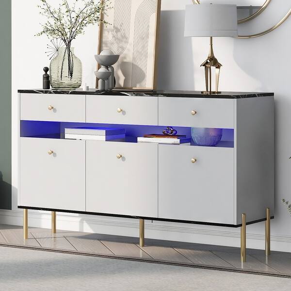 Luxury Modern Storage Cabinet with LED Lights, Marble Top Sideboard Dresser  with Drwers, Cabinets and Shelves, Console Table - Bed Bath & Beyond -  36933202