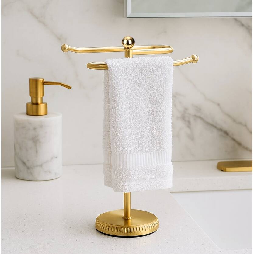 Gold Brushed Stainless Steel S-Design Fingertip Towel Holder With Heavy Base