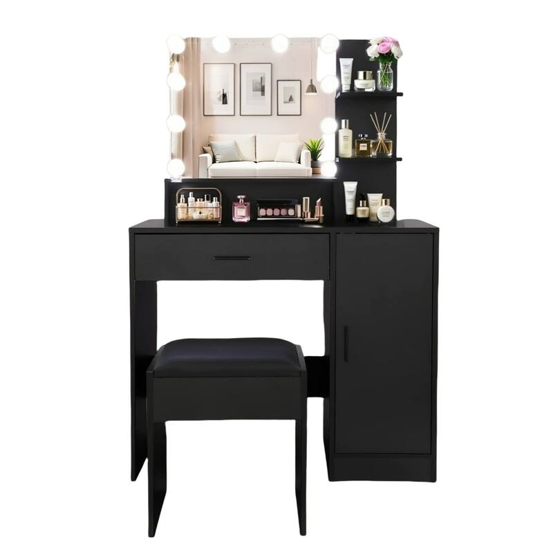 Vanity Desk w/ Large Storage Makeup Table,Adjustable Brightness Mirror