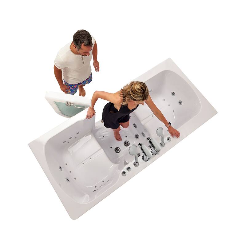 Ella Big4Two 36"x80" Hydro&Air&Foot Massage Acrylic Two Seat Walk-In-Bathtub, Outward swing Door, No Faucet, 2" Dual Drain