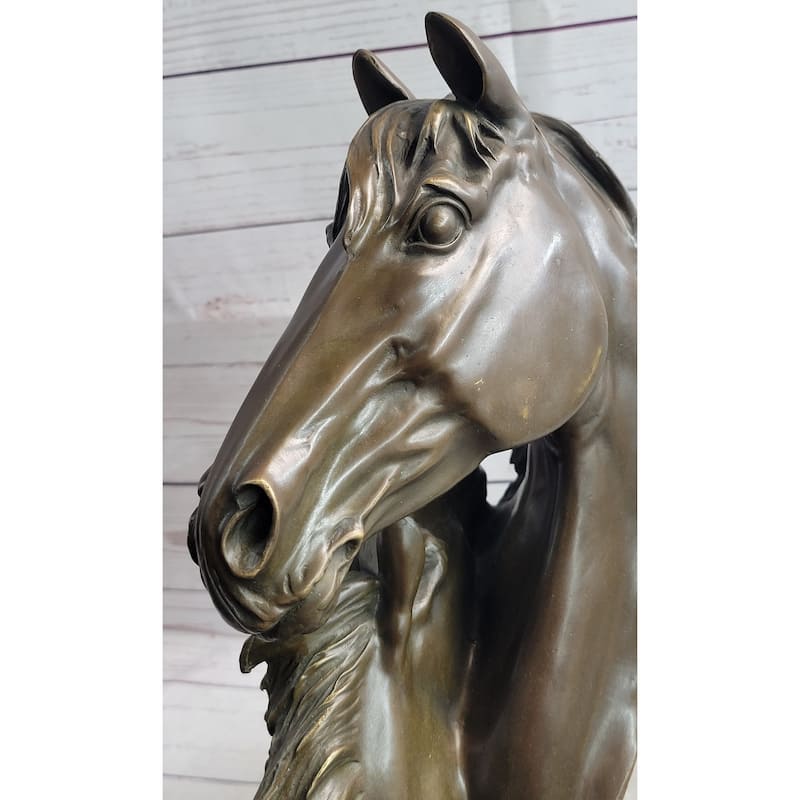 Necking Horses Bronze Bust Sculpture Statue Equestrian Decor Signed Original Art