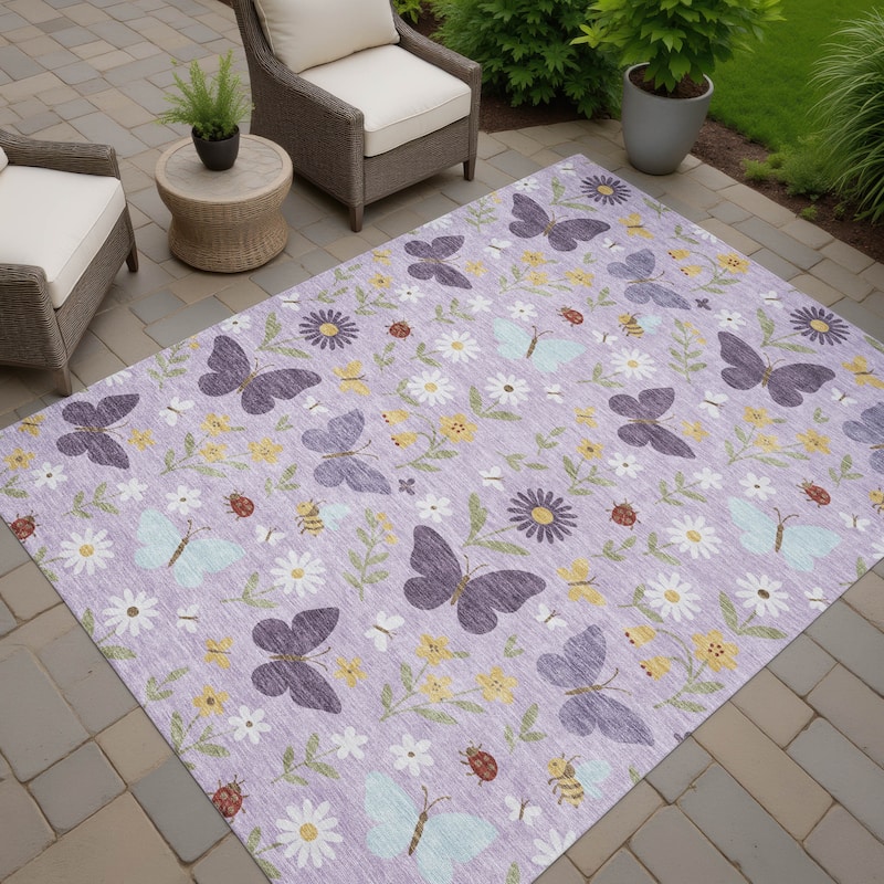 Machine Washable Indoor/ Outdoor Whimsy Butterfly Chantille Rug