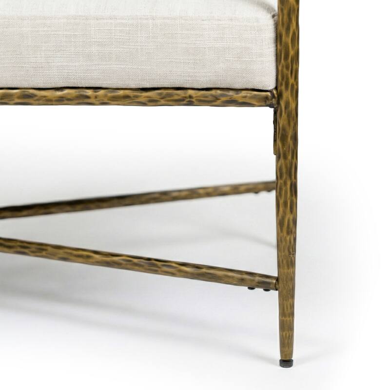 247 Shop At Home Lalia Modern Upholstered 48-inch Hammered Metal Accent Bench with Roll Arms