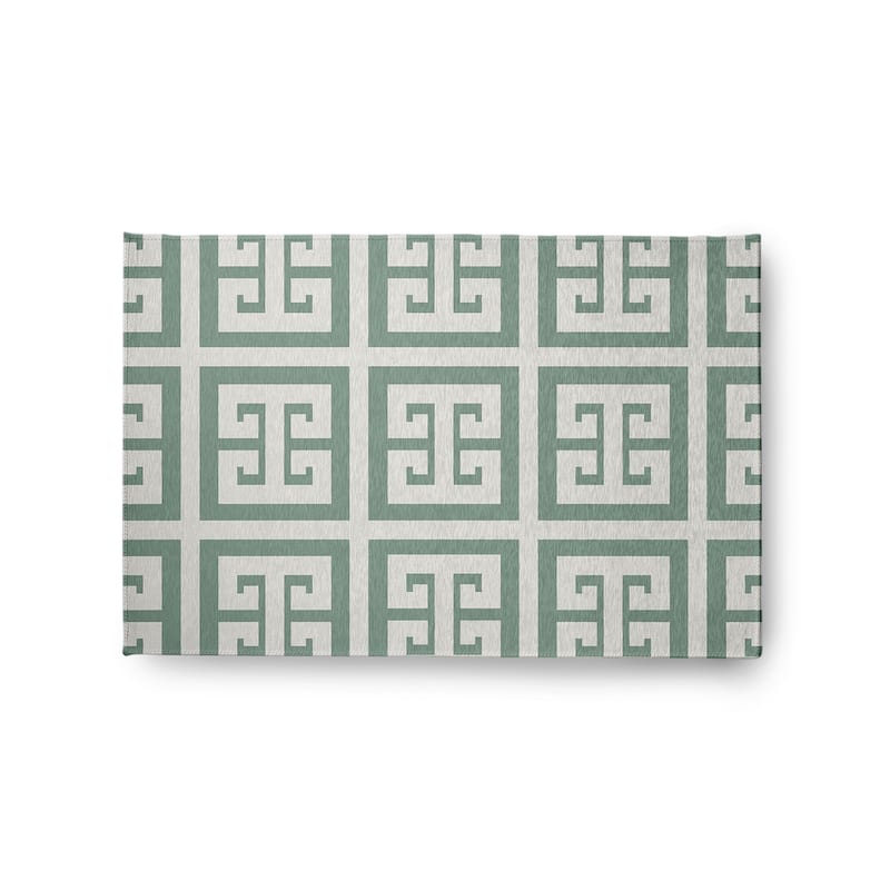 Greek Key Patterned Chenille Rug - Sage - 2' x 3'