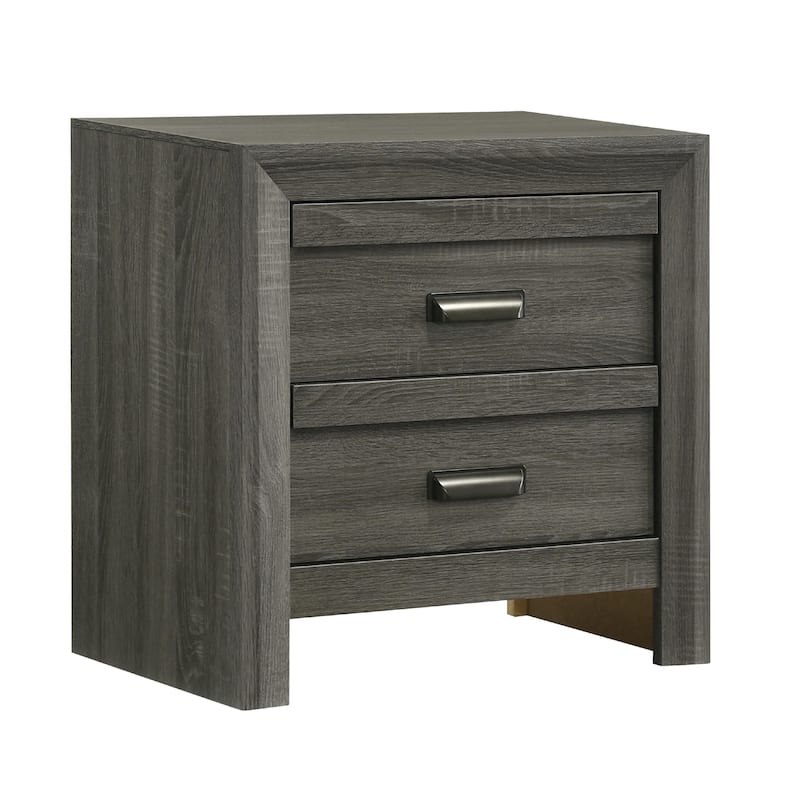 Velz Nightstand, 2 Drawers, Metal Finger Pull Handles, Dark Gray Wood