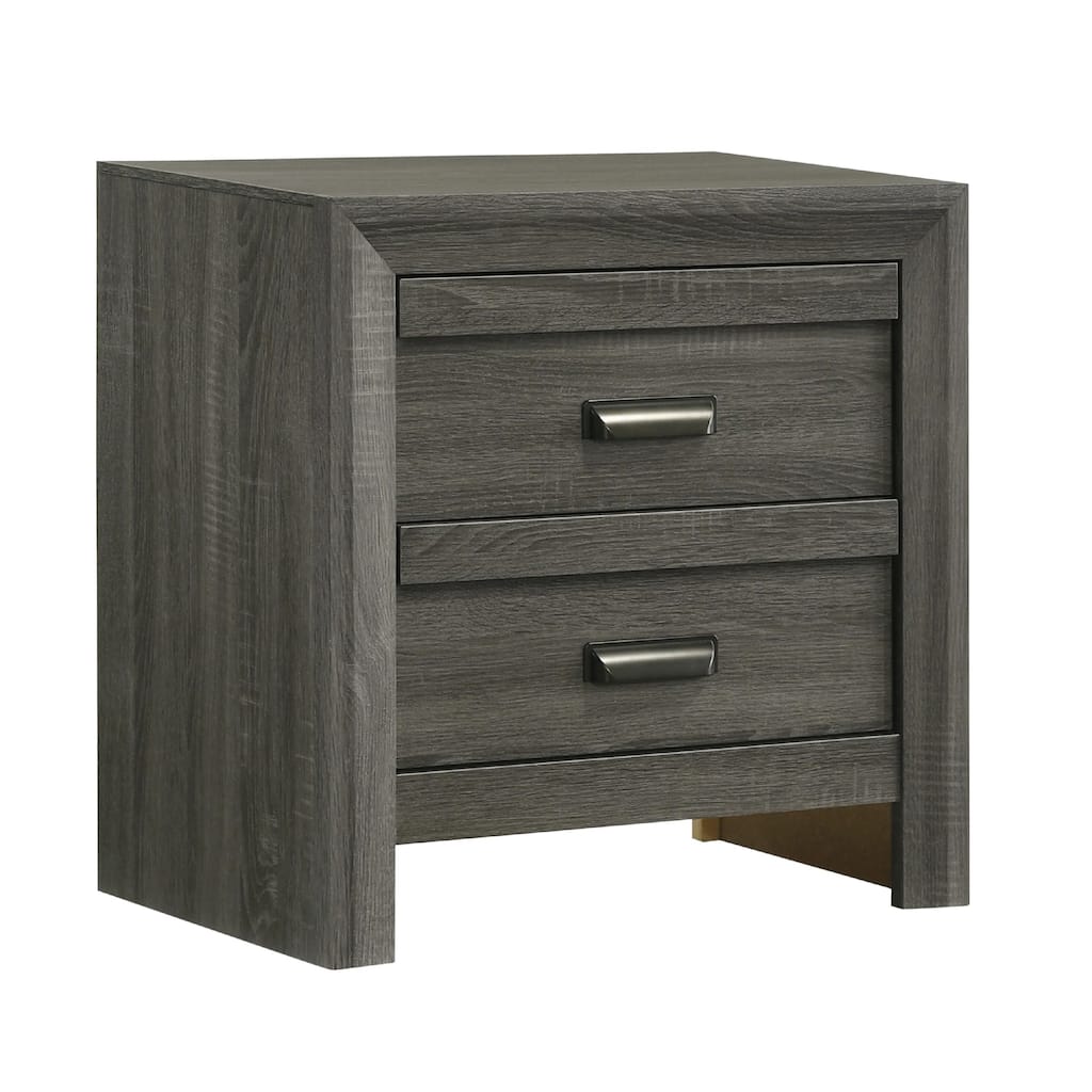 Velz Nightstand, 2 Drawers, Metal Finger Pull Handles, Dark Gray Wood