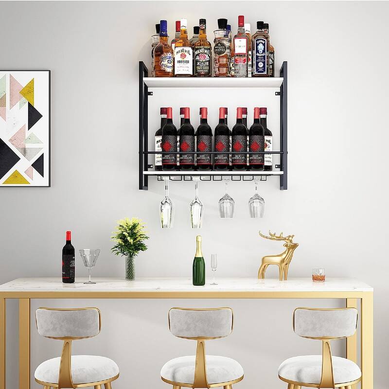 Wine Rack Wall Mounted 2 Tier Shelf - 23.6"D x 7.9"W x 20.4"H