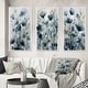 preview thumbnail 1 of 6, Designart "Blue Leaf Foliage And Flowers III" Floral Leaves Framed Wall Art Set Of 3 For Home Decor 38 in. wide x 20 in. high - 3 Panels - White