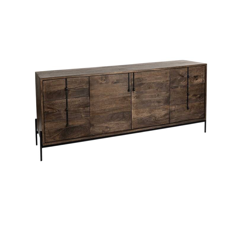 HomeRoots 72" Brown Solid Wood Six Drawer Sideboard with Two Doors - 18' X '30' X '71.5