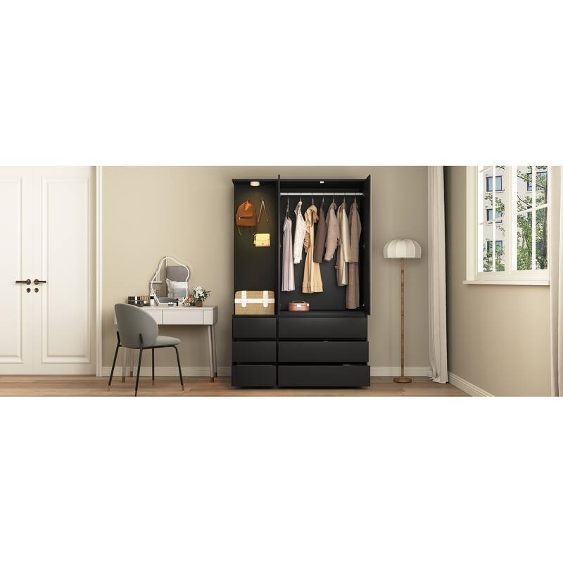 Wardrobe Closet 70.8" H, Bedroom Wooden Wardrobe with 3 Doors 2 Drawers, Modern Clothing Storage Cabinet Combination