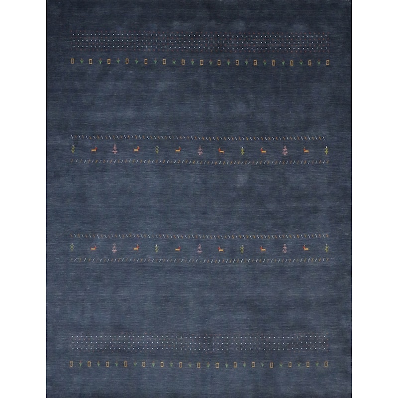 Hand Knotted Oriental 100% Wool Carpet Tribal Animal Pictorial Navy Blue & Blues Gabbeh Area Rug - 9' 10'' X 10' 0''