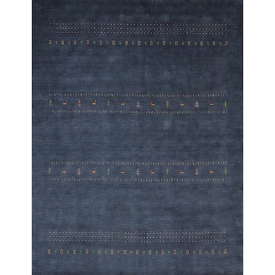 Hand Knotted Oriental 100% Wool Carpet Tribal Animal Pictorial Navy Blue & Blues Gabbeh Area Rug - 9' 10'' X 10' 0''