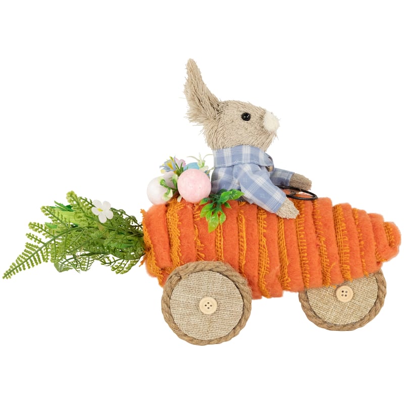 Boy Bunny with Carrot Car Easter Decoration - 13" - 8.5"