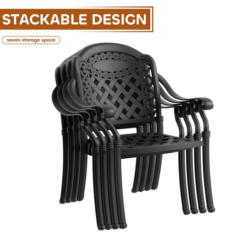 3/5-Piece Cast Aluminum Outdoor Dining Set with 30.71 in. Round Table and Random Color Cushions