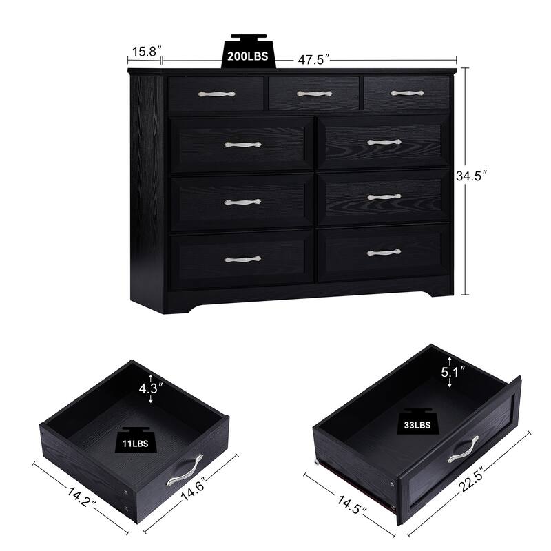9-Drawer White Dresser