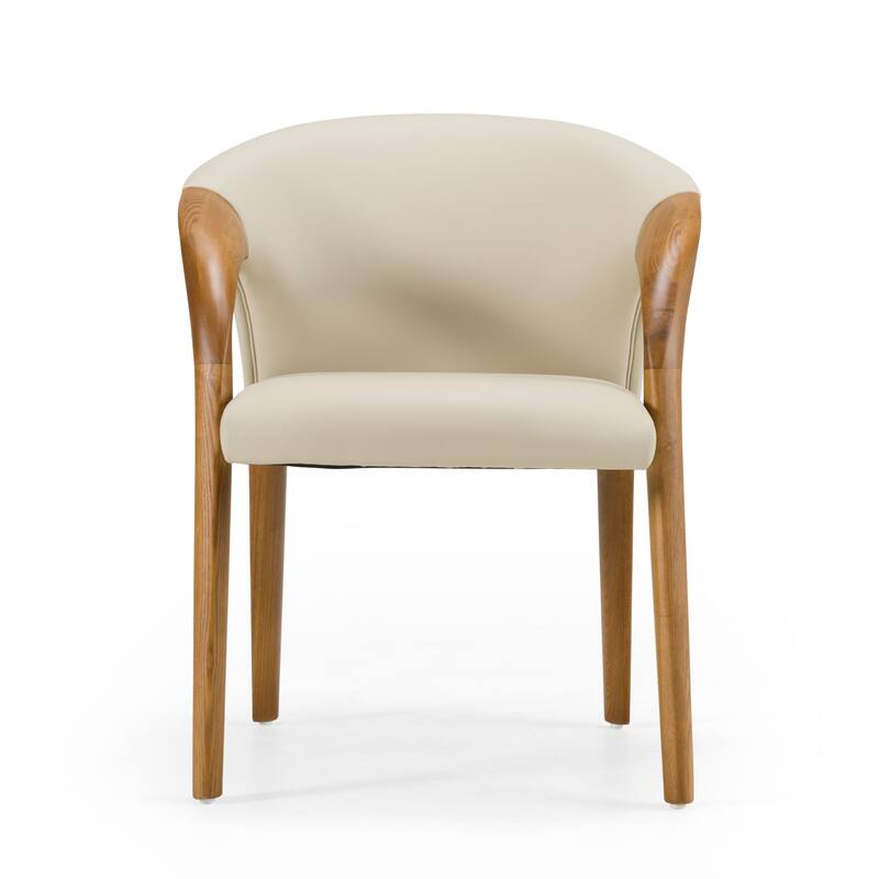 Modrest Wynetta Mid-Century Modern Grey Vegan Leather & Walnut Dining Chair