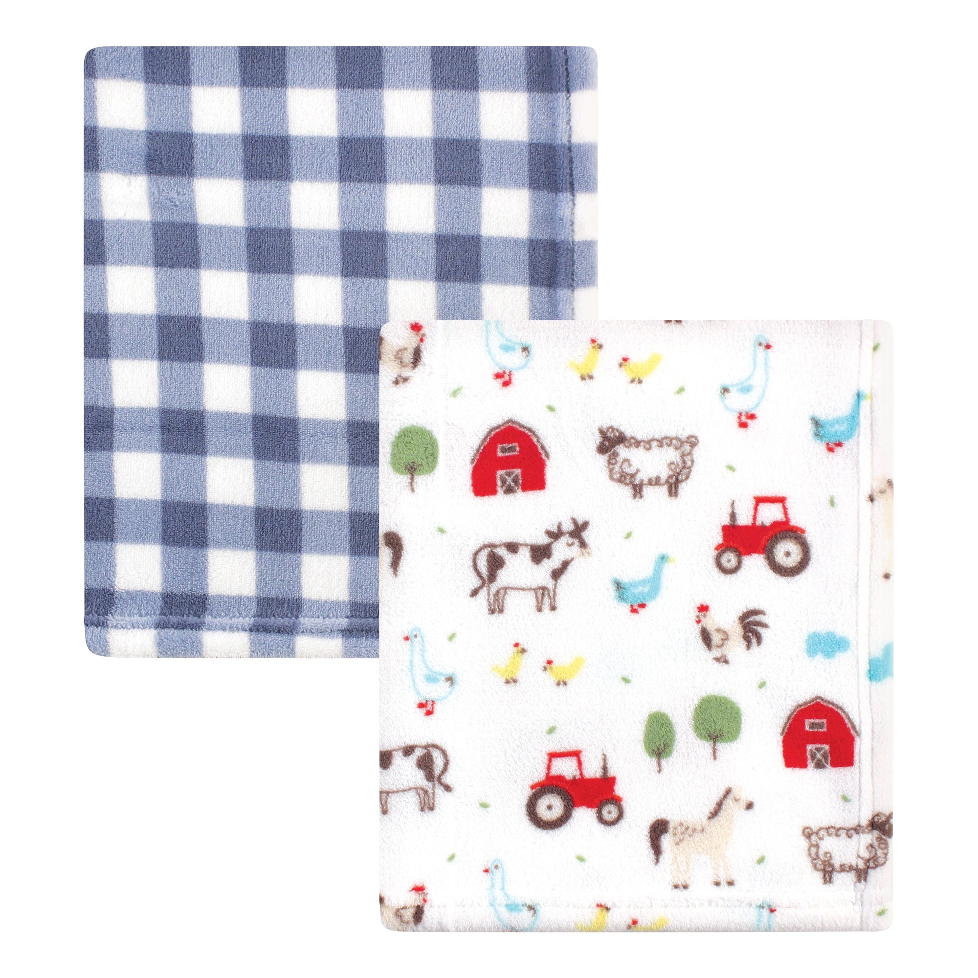Hudson Baby Unisex Farm Animal Blanket Set - 30x36 Inch Silky Plush & Coral Fleece Blankets