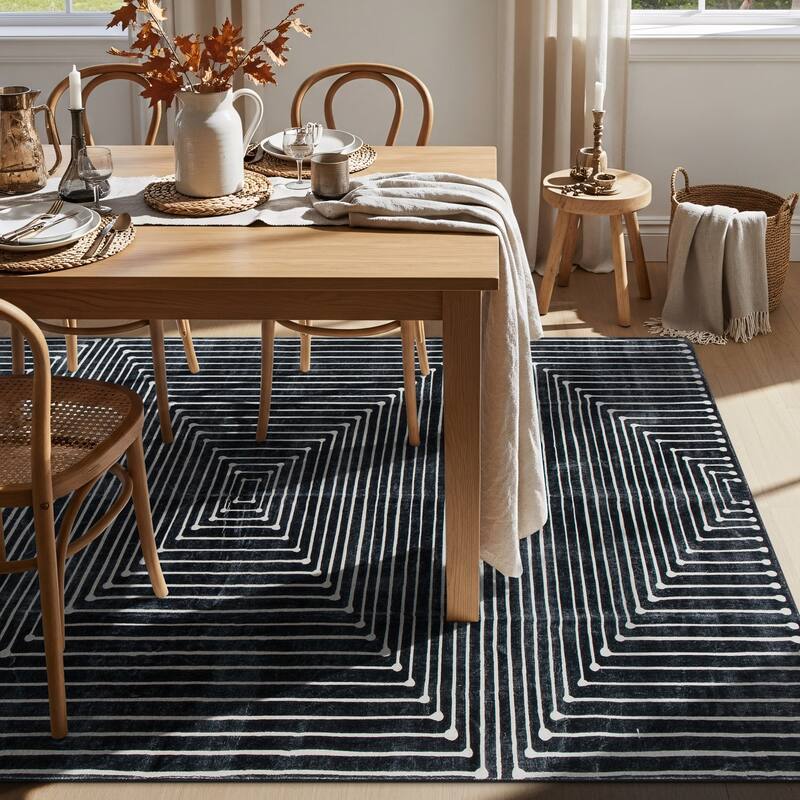World Rug Gallery Bohemian Stripes Washable Non-Slip Area Rug