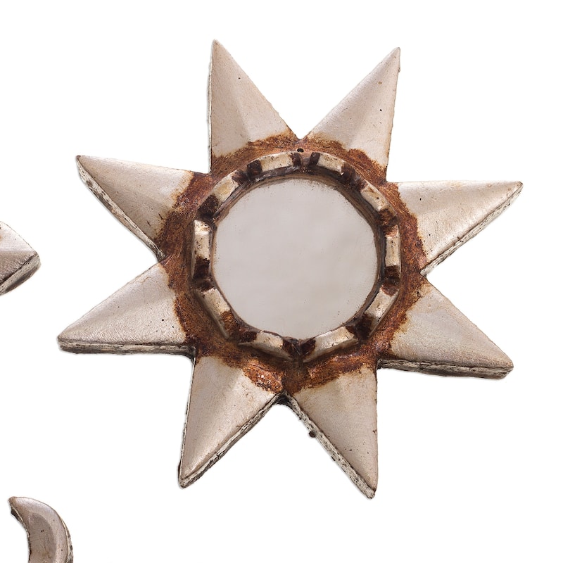 Novica Handmade Ancient Suns In Silver Mirrored Wood Wall Accents (Set Of 3)
