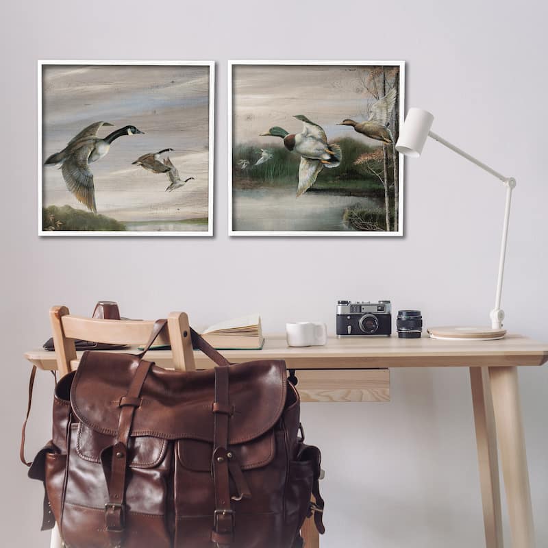 Stupell Geese & Ducks in Nature Framed Giclee Art Design By Ruane Manning (Set of 2)