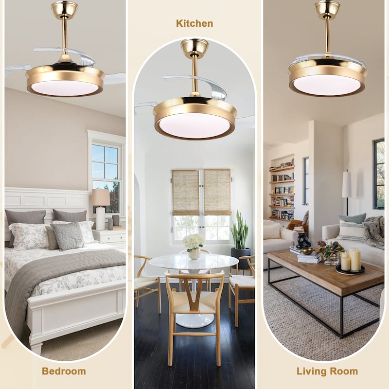 Bella Depot 36" Modern Retractable Ceiling Fan with Dimmable Led Light and Remote, 6-Speed Reversible DC Motor