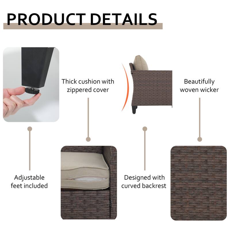 Patio 8-piece Wicker Sectional Sofa Set with Fire Pit