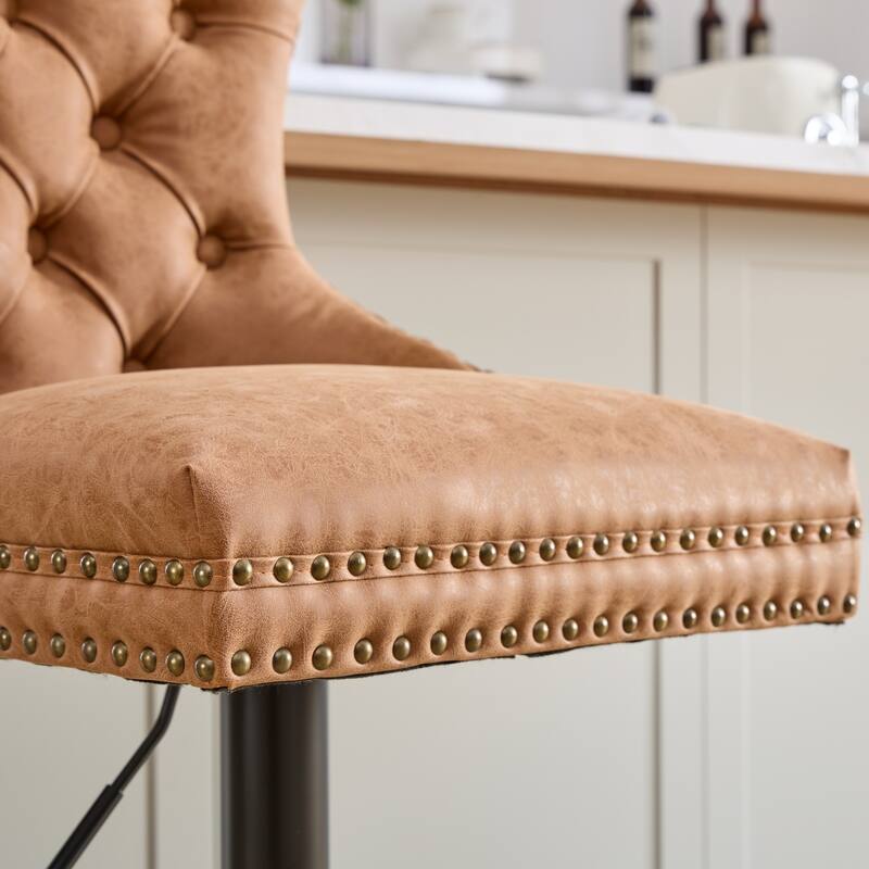Swivel Bar Stools Set of 2, Adjustable Velvet Counter Height Barstools with High Back & Nailheads Trim for Bar, Kitchen Island