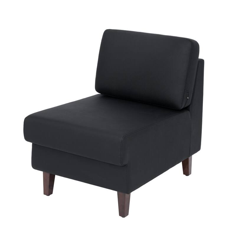 Commercial Modular Armless Middle Chair with Solid Wood Legs - 28.25"W x 31.5"D x 31.75"H - Black
