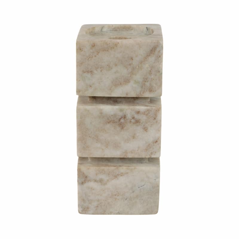 Modern Onyx Marble Stacked Cubes Candle Holder - Ivory & Tan