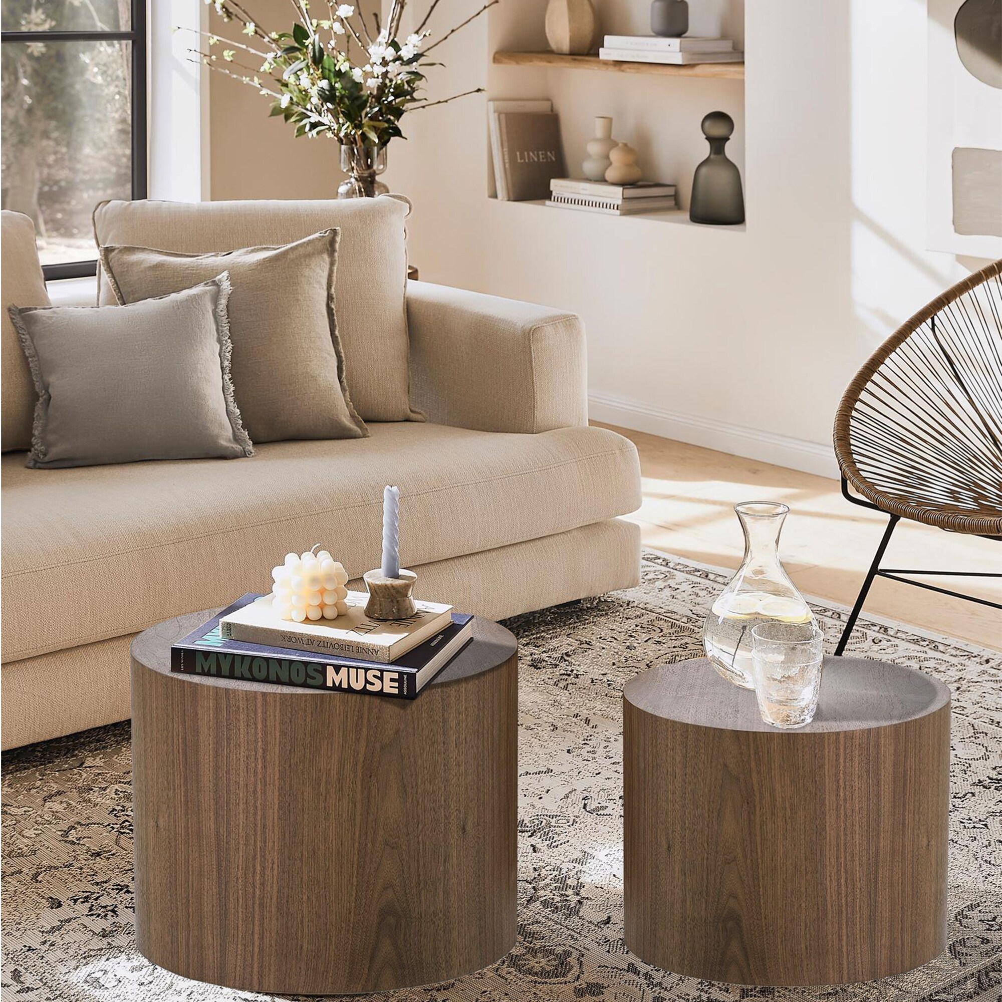 Modern Farmhouse Round Accent Nesting Side Coffee Table Set Set of 2 Bed Bath Beyond 36068239