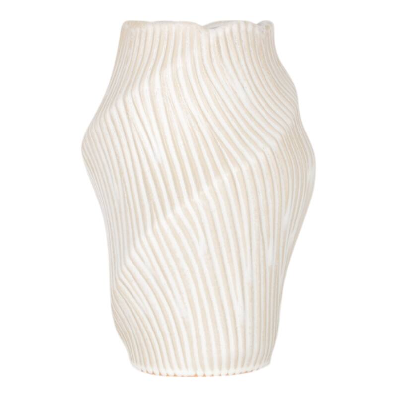 Ceramic Decorative Vase with Ribbed Texture Sculptural Hollow Design - Cream - 9" x 9" x 14"