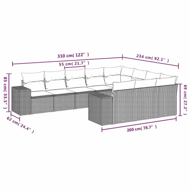 vidaXL Patio Sofa Set with Cushions Outdoor Conversation Furniture Poly Rattan