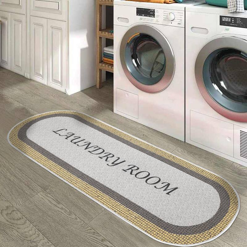 SussexHome Washable Ultra Thin Cotton Laundry Room Rug Runner - 20" x 59" - Gray&Gold