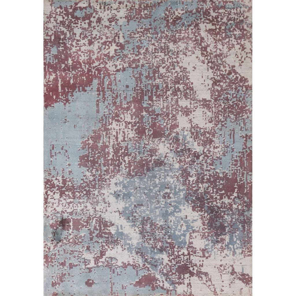 Modern Indian Abstract Rug Hand-Knotted Wool Carpet - 4'0"x 5'9"