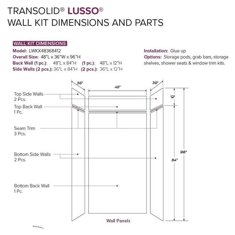 Transolid LWKX48368412 Lusso 96" H x 48" W x 36" D Three Wall Alcove