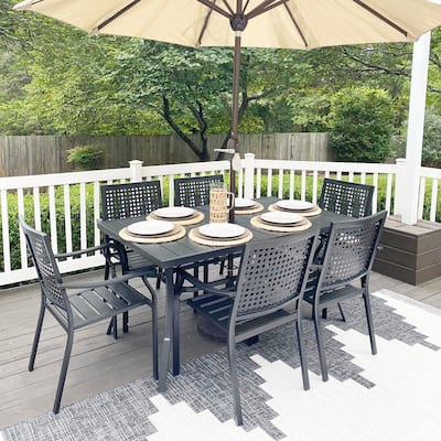 MAISON ARTS 7-Piece Patio Dining Set Metal E-coating & Stackable Patio Dining Chairs