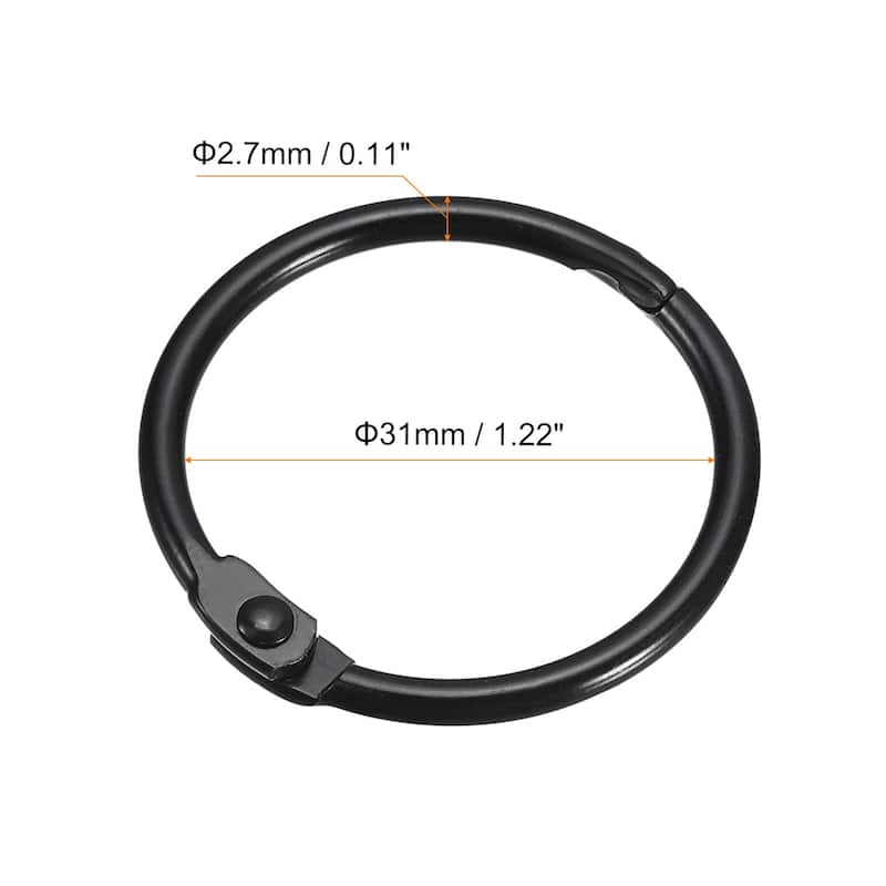 Shower Curtain Rings, 20pcs - Loose Leaf Binder Rings - Black - 1.22 Inch